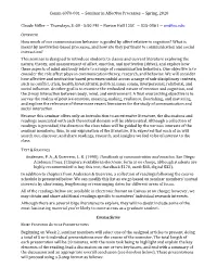 Comm 6970-001 ~ Seminar in Affective Processes ~ Spring, 2020