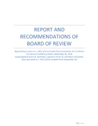 Report and Recommendations of Board of Review