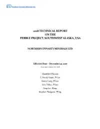 2018 Technical Report on the Pebble Project, Southwest Alaska, Usa