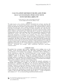 Calculation Method for Fin-And-Tube Heat Exchangers Operating with Nonuniform Airflow