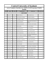 Central University of Kashmir List of Candidates Shortlisted for GD/PI of LLM Programme PGQP02 (PG005)