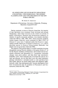 Coleoptera: Chrysomelidae): the Generic Classification and Type Specimens of the New World Species