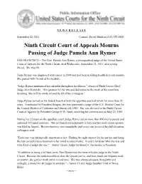 Ninth Circuit Court of Appeals Mourns Passing of Judge Pamela Ann Rymer