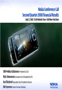 Nokia Conference Call Second Quarter 2006 Financian Results