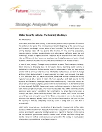 Water Security in India: the Coming Challenge