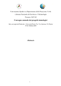Convegno Annuale Dei Progetti Sismologici Abstracts
