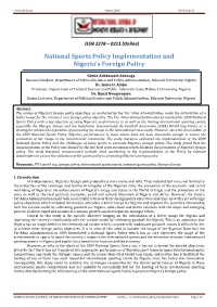 National Sports Policy Implementation and Nigeria's Foreign Policy