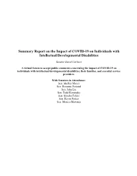 Summary Report on the Impact of COVID-19 on Individuals with Intellectual/Developmental Disabilities