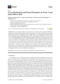 Cocoa Production and Forest Dynamics in Ivory Coast from 1985 to 2019