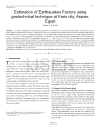 Estimation of Earthquakes Factors Using Geotech-Nical Technique At