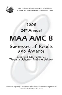 MAA AMC 8 Summary of Results and Awards