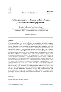 Mating Preferences of Amazon Mollies (Poecilia Formosa) in Multi-Host Populations