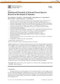 Nutritional Potential of Selected Insect Species Reared on the Island of Sumatra