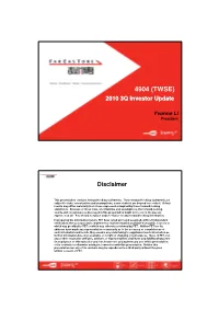 4904 (TWSE) 2010 3Q Investor Update