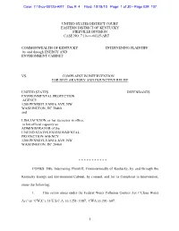 COMMONWEALTH of KENTUCKY INTERVENING PLAINTIFF by and Through ENERGY and ENVIRONMENT CABINET