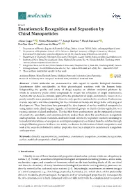 Enantiomeric Recognition and Separation by Chiral Nanoparticles