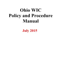 Ohio WIC Policy and Procedure Manual