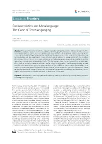 Sociosemiotics and Metalanguage: the Case of Translanguaging Linguistic Frontiers