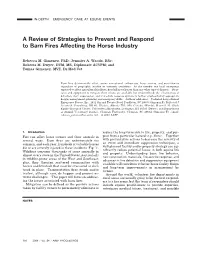 A Review of Strategies to Prevent and Respond to Barn Fires Affecting the Horse Industry