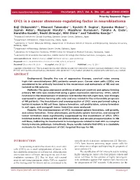 CFC1 Is a Cancer Stemness-Regulating Factor in Neuroblastoma