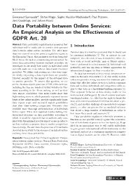 Data Portability Between Online Services: an Empirical Analysis on the Eﬀectiveness of GDPR Art