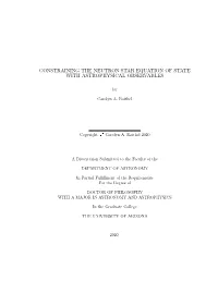 Constraining the Neutron Star Equation of State with Astrophysical Observables