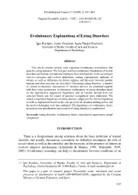 Evolutionary Explanations of Eating Disorders