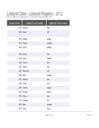 Lobbyist Registry - 2012 Based on Lobbyist Data - Lobbyist Registry - 2012 to Present (Deprecated October 2015)