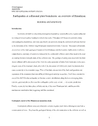 Earthquakes at Collisional Plate Boundaries: an Overview of Himalayan