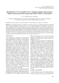 Identification of 37 Microsatellite Loci for Anthophora Plumipes (Hymenoptera: Apidae) Using Next Generation Sequencing and Their Utility in Related Species