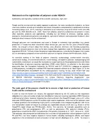 Statement on the Registration of Polymers Under REACH Authored by and Signed by Members of the Scientific Community, April 2021