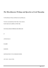 The Miscellaneous Writings and Speeches of Lord Macaulay