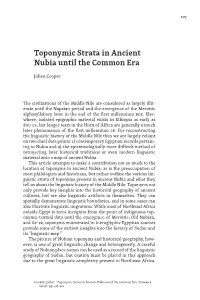 Toponymic Strata in Ancient Nubia Until the Common Era