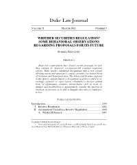 Whither Securities Regulation? Some Behavioral Observations Regarding Proposals for Its Future