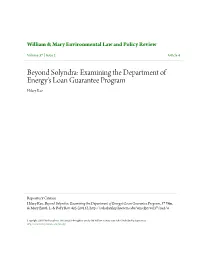 Beyond Solyndra: Examining the Department of Energy's Loan Guarantee Program Hilary Kao