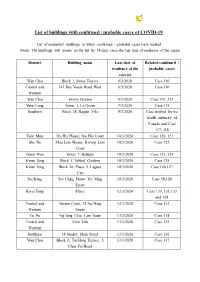 List of Buildings with Confirmed Cases of COVID-19