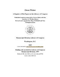Papers of Owen Wister [Finding Aid]. Library of Congress