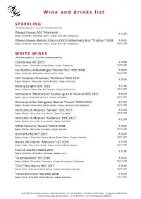Wine and Drinks List
