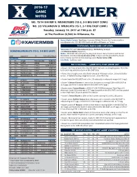 2016-17 Game Notes