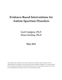 Evidence-Based Interventions for Autism Spectrum Disorders