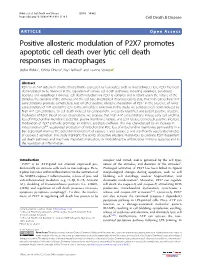 Positive Allosteric Modulation of P2X7 Promotes Apoptotic Cell Death Over
