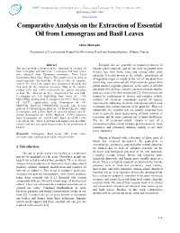 Comparative Analysis on the Extraction of Essential Oil from Lemongrass and Basil Leaves