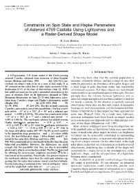 Constraints on Spin State and Hapke Parameters of Asteroid 4769 Castalia Using Lightcurves and a Radar-Derived Shape Model