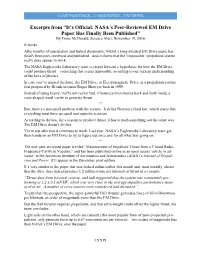 Excerpts from “It's Official: NASA's Peer-Reviewed EM Drive Paper