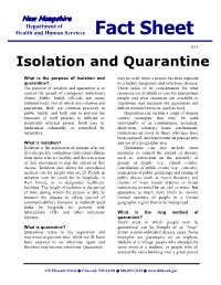 Isolation and Quarantine