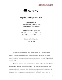 Liquidity and Systemic Risk