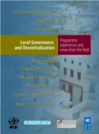 Local Governance and Decentralization: Programme Experiences and Views from the Field