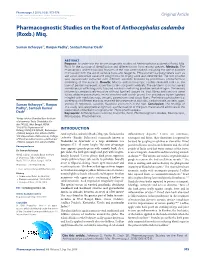 Pharmacognostic Studies on the Root of Anthocephalus Cadamba (Roxb.) Miq