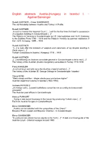 English Abstracts Austria-(Hungary) in Istanbul I. – Agstner/Samsinger