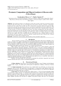 Proximate Composition and Mineral Analysis of Mucuna Utilis (Velvet Bean)